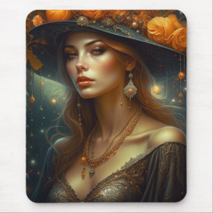 Beautiful Woman in Hat Ethereal Ai Art Mouse Mat