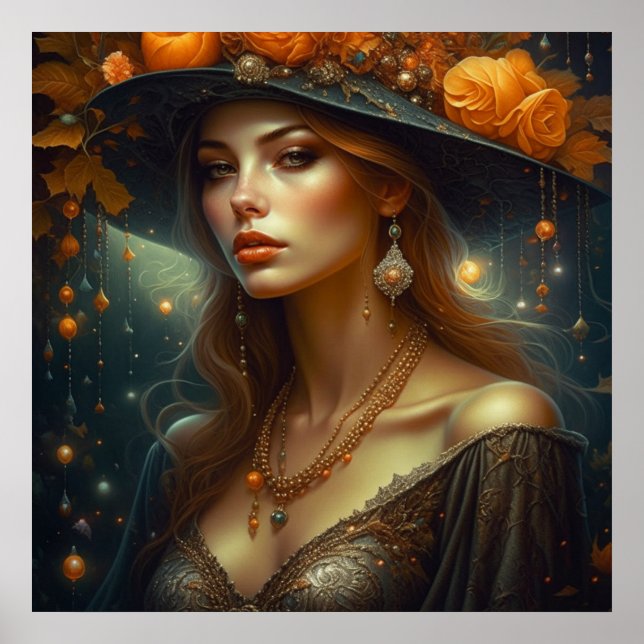 Beautiful Woman in Hat Ethereal Ai Art Poster (Front)
