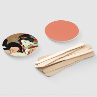 Beautiful Woman in Mirror by Utagawa Kunimaru Hand Fan