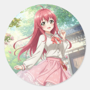 Beautiful woman in nature classic round sticker