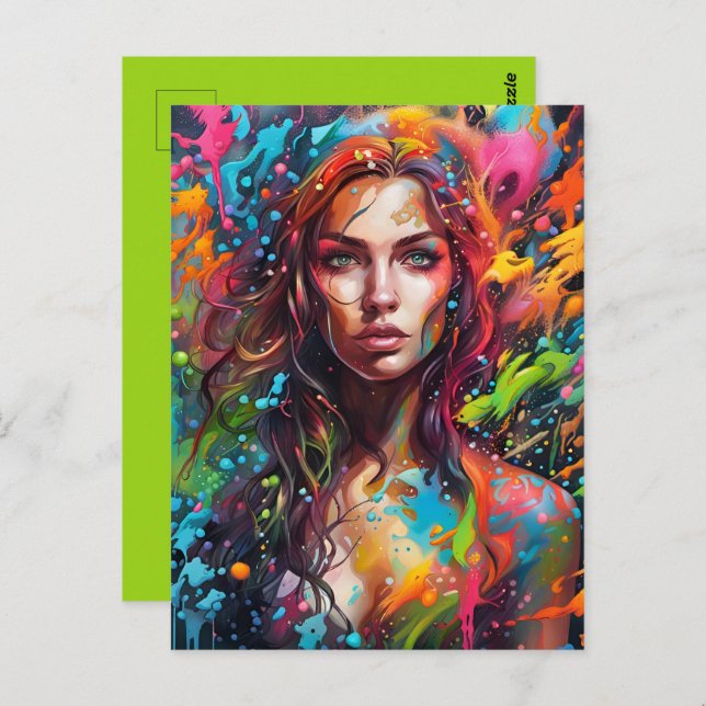 Beautiful woman in painting postcard (Front/Back)