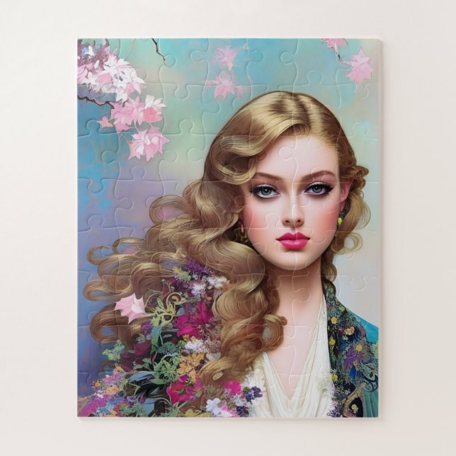 Beautiful Woman in Spring Jigsaw Puzzle (Vertical)