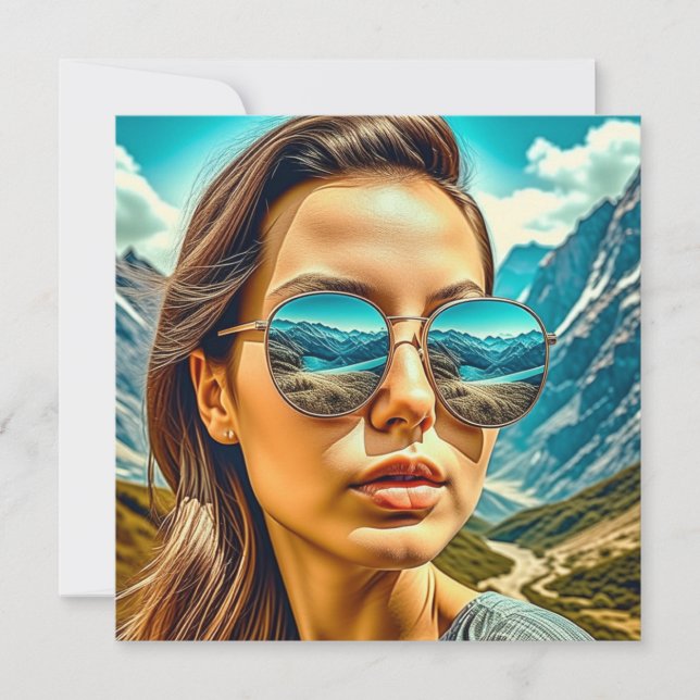 Beautiful Woman in Sunglasses Mountain Reflectoin (Front)