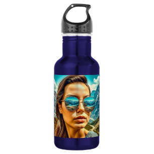 Beautiful Woman in Sunglasses Mountain Reflectoin 532 Ml Water Bottle