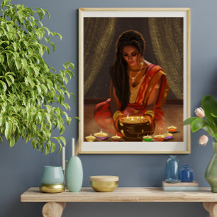 Beautiful Woman Indian Ethnic Diwali Portrait Sari Poster