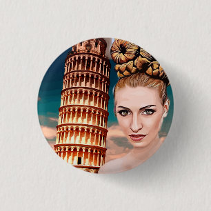 Beautiful woman leaning tower of pisa abstract art 3 cm round badge