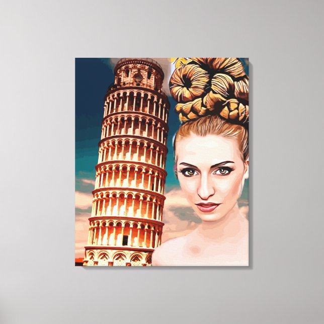 Beautiful woman leaning tower of pisa abstract art canvas print (Front)