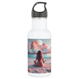 Beautiful Woman Meditating on Beach Blank 532 Ml Water Bottle