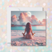 Beautiful Woman Meditating on Beach Blank