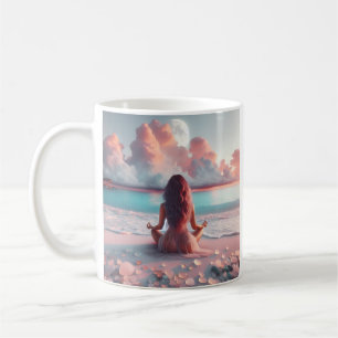 Beautiful Woman Meditating on Beach Blank Coffee Mug
