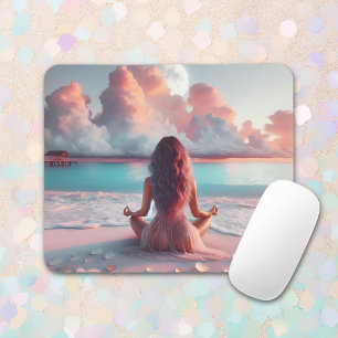 Beautiful Woman Meditating on Beach Blank Mouse Mat