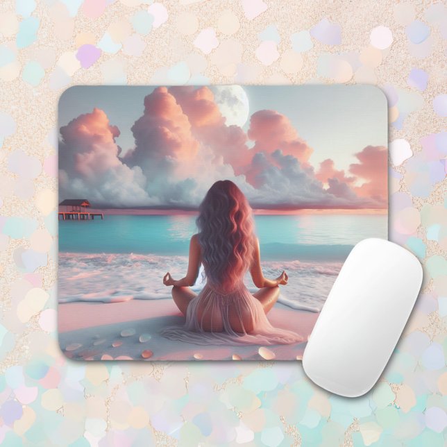 Beautiful Woman Meditating on Beach Blank Mouse Mat (Creator Uploaded)