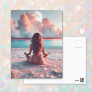 Beautiful Woman Meditating on Beach Blank Postcard