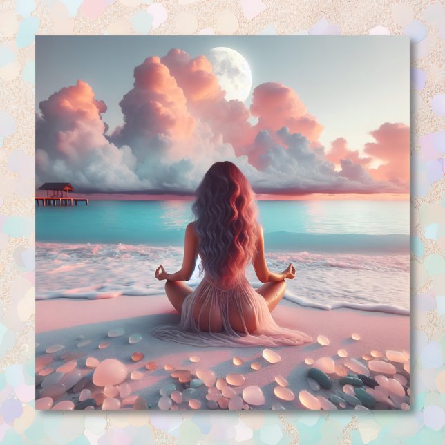 Beautiful Woman Meditating on Beach Blank Poster (Creator Uploaded)