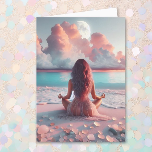 Beautiful Woman Meditating on Beach Card (Creator Uploaded)