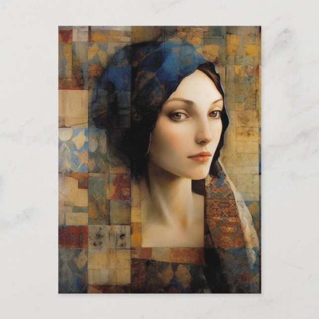 Beautiful Woman Mixed Media Collage Postcard (Front)