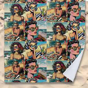 Beautiful Woman on Beach Comic Book Pop Art Beach Towel