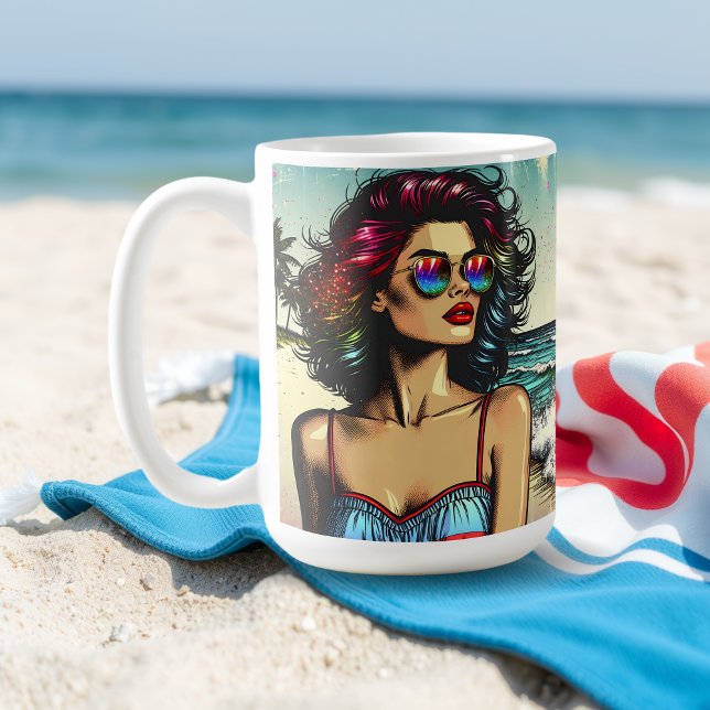 Beautiful Woman on Beach Comic Book Pop Art Coffee Mug (Creator Uploaded)