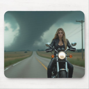 Beautiful Woman on Motorcycle \ Tornado Mouse Mat