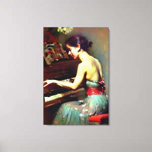 Beautiful Woman Playing Piano Painting Canvas Print