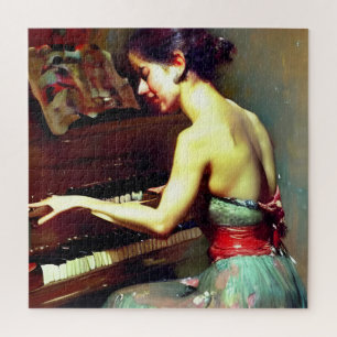 Beautiful Woman Playing Piano Painting Jigsaw Puzzle