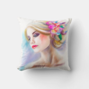 beautiful woman portrait fashion illustration cushion