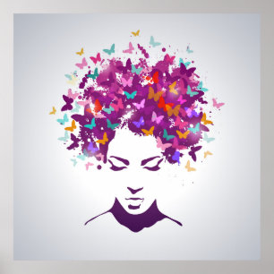 Beautiful woman portrait with butterfly hair poster