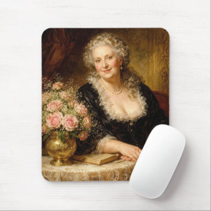 Beautiful Woman Posed with Rose Bouquet Mouse Mat