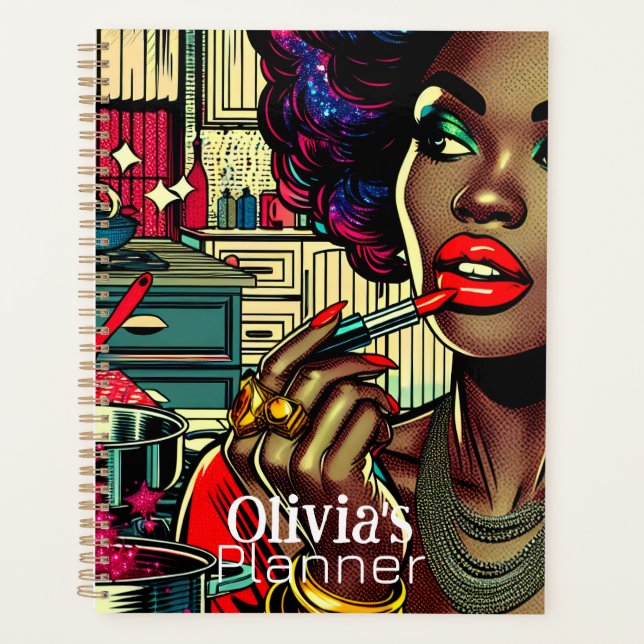 Beautiful Woman Putting on Lipstick Personalised Planner (Front)