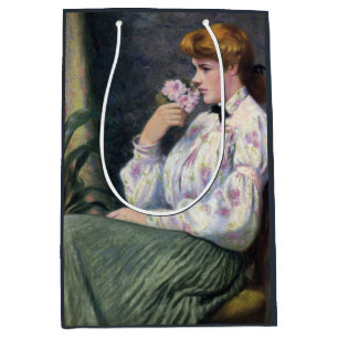Beautiful Woman Smelling Floral Fragrance, Flower Medium Gift Bag