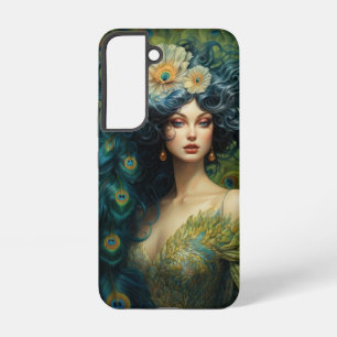 Beautiful Woman Surrounded by Peacock Feathers Samsung Galaxy Case