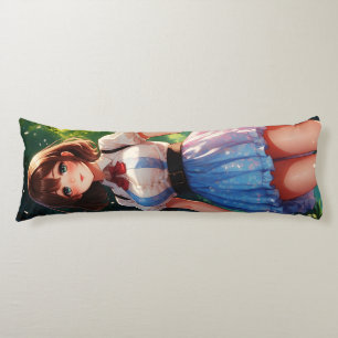 Beautiful woman walking in a candy forest body cushion