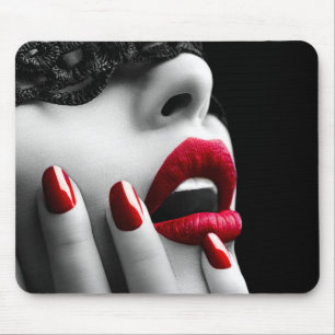 Beautiful Woman With Black Lace Mask Mouse Mat