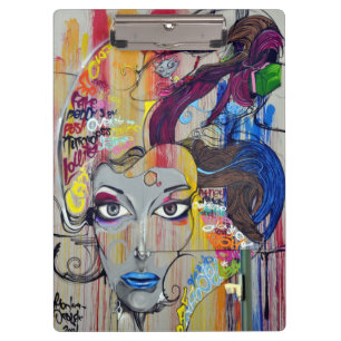 Beautiful woman with blue lips graffiti clipboard