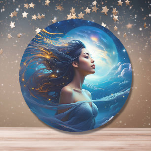 Beautiful Woman with Celestial Background  Classic Round Sticker