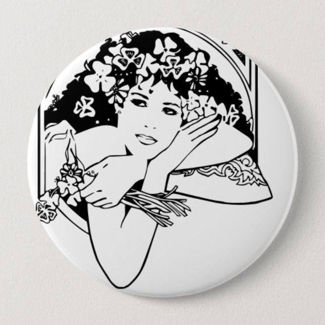 Beautiful Woman with Clovers & Shamrocks - 10 Cm Round Badge (Front)