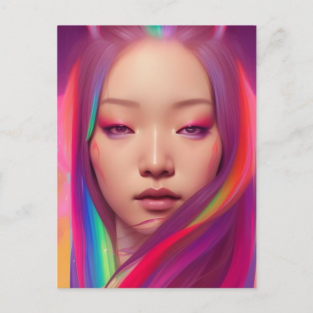 Beautiful Woman With Colourful Hair Postcard (Front)