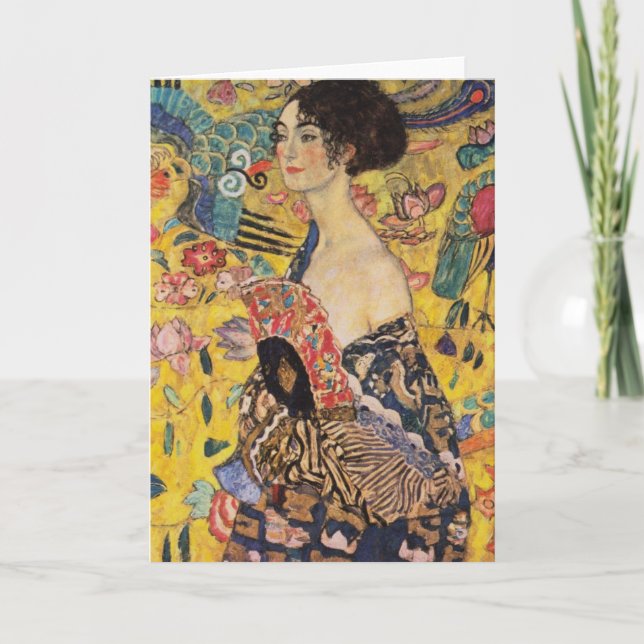 Beautiful Woman with Fan by Klimt Card (Front)