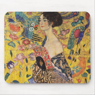 Beautiful Woman with Fan by Klimt Mouse Mat