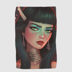 Beautiful Woman with Horns and Red Lipstick Golf Towel