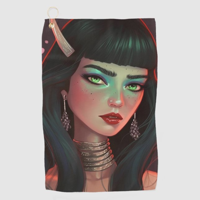 Beautiful Woman with Horns and Red Lipstick Golf Towel (Front)