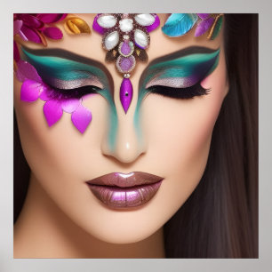 Beautiful Woman with Jewelled Face Makeup Poster