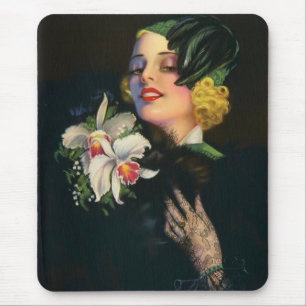 beautiful woman with orchids mouse mat
