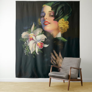 beautiful woman with orchids tapestry