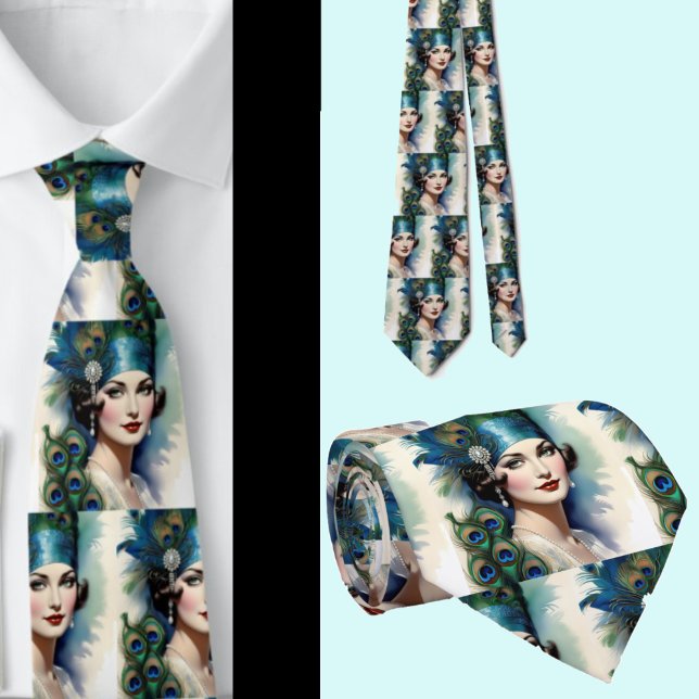 Beautiful Woman with Peacock Feathers Neck Tie (Creator Uploaded)