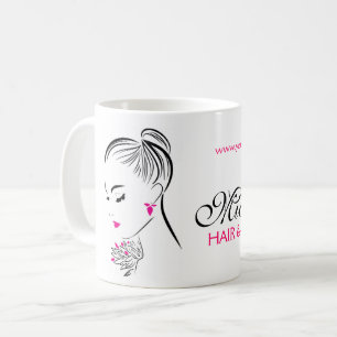 Beautiful woman with pink earrings branding coffee mug