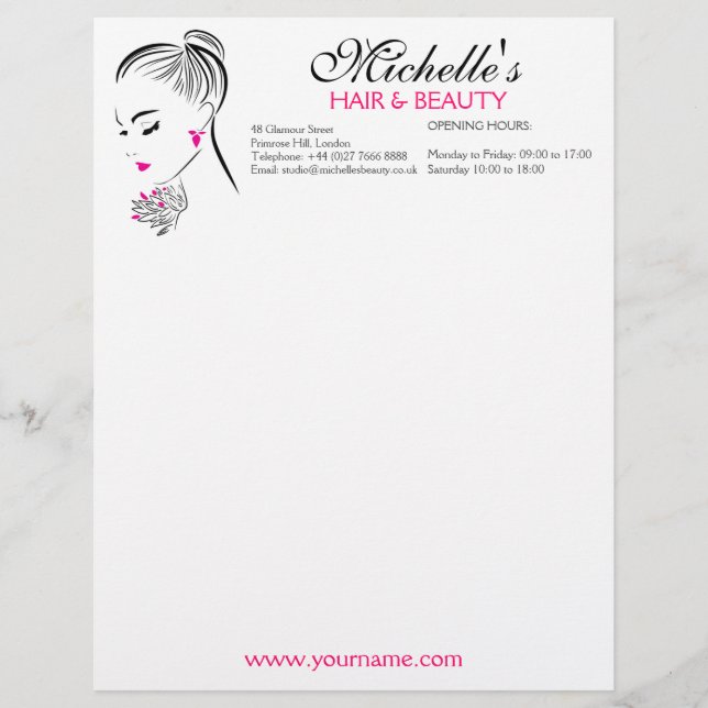 Beautiful woman with pink earrings branding letterhead template (Front)