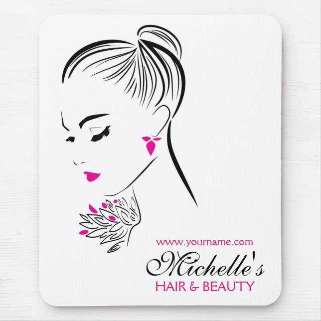 Beautiful woman with pink earrings branding mouse mat (Front)