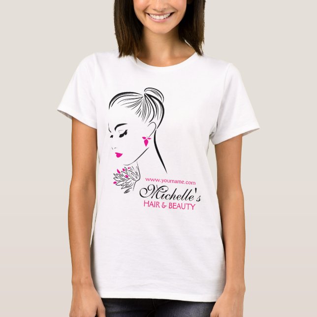 Beautiful woman with pink earrings branding T-Shirt (Front)