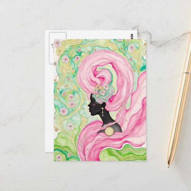 Beautiful Woman With Pink Hair Postcard (Front/Back In Situ)